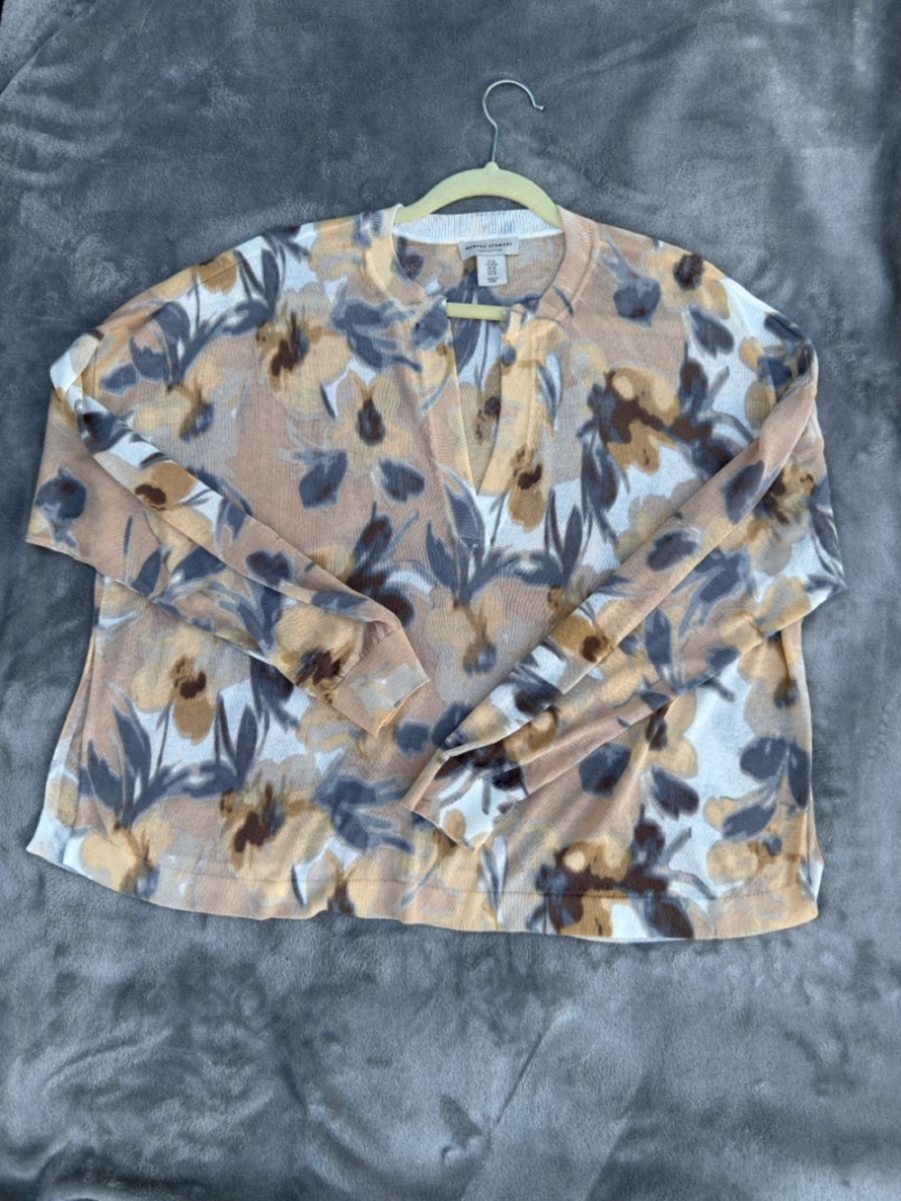 Martha Stewart Tan and Gray Floral Pullover knit Top